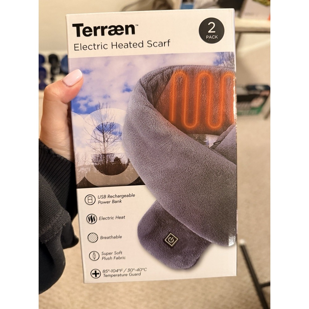 Terraen Electric Heated Scarf 2 Pack USB Rechargeable Power Bank Super Soft Gray